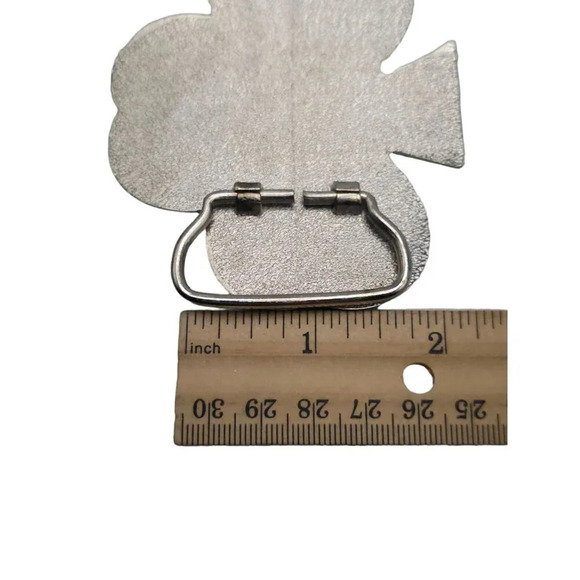 Skull Skeleton Head Brown Enamel Clover Leaf Halloween Belt Buckle Vintage - Picture 4 of 4